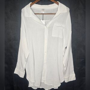 NWT Womens Blouse 100% Cotton Gauze Coastal Minimalist White Tunic